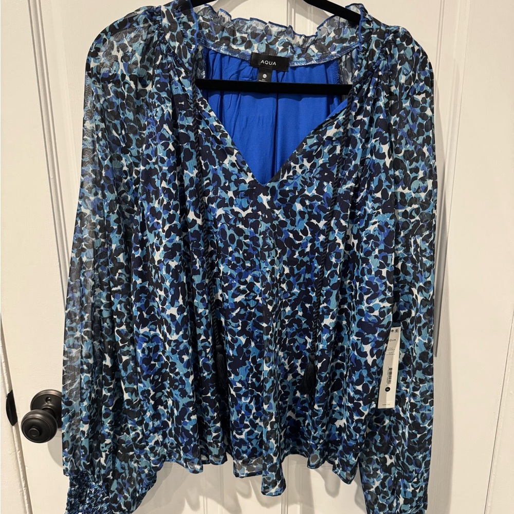 Aqua Women's Blue Patterned Blouse